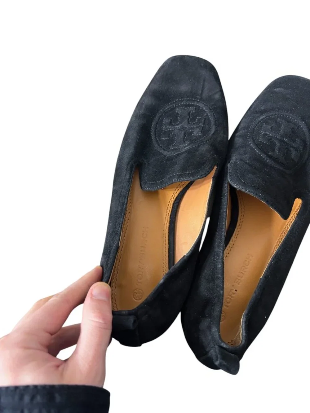 Tory Burch Leigh Elastic Loafers Black Suede Leather Size 6.5